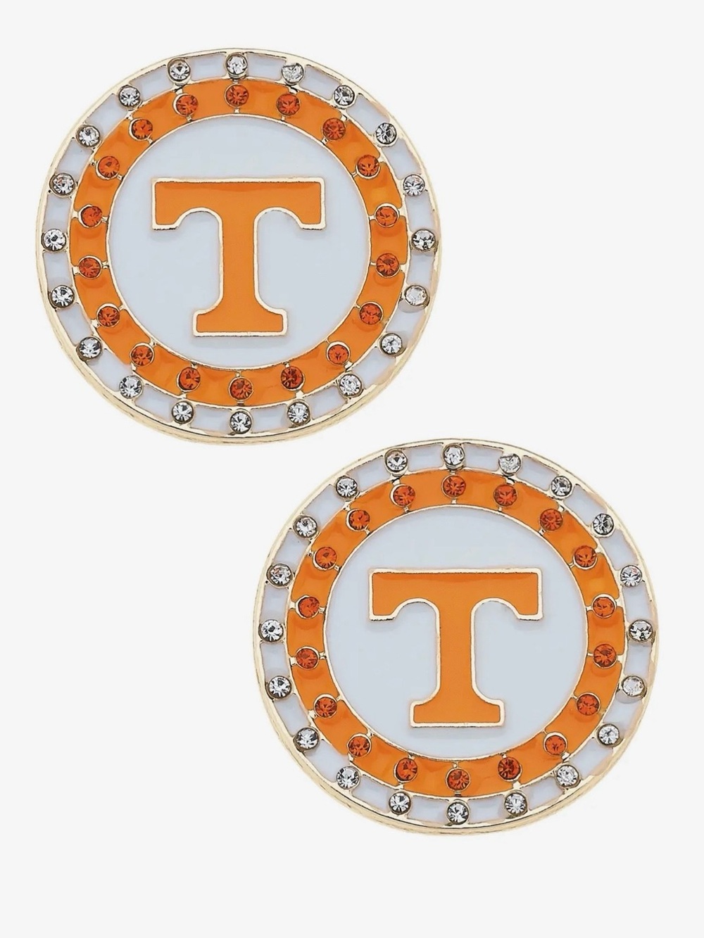 Orange 'T' Round Stud Earrings
